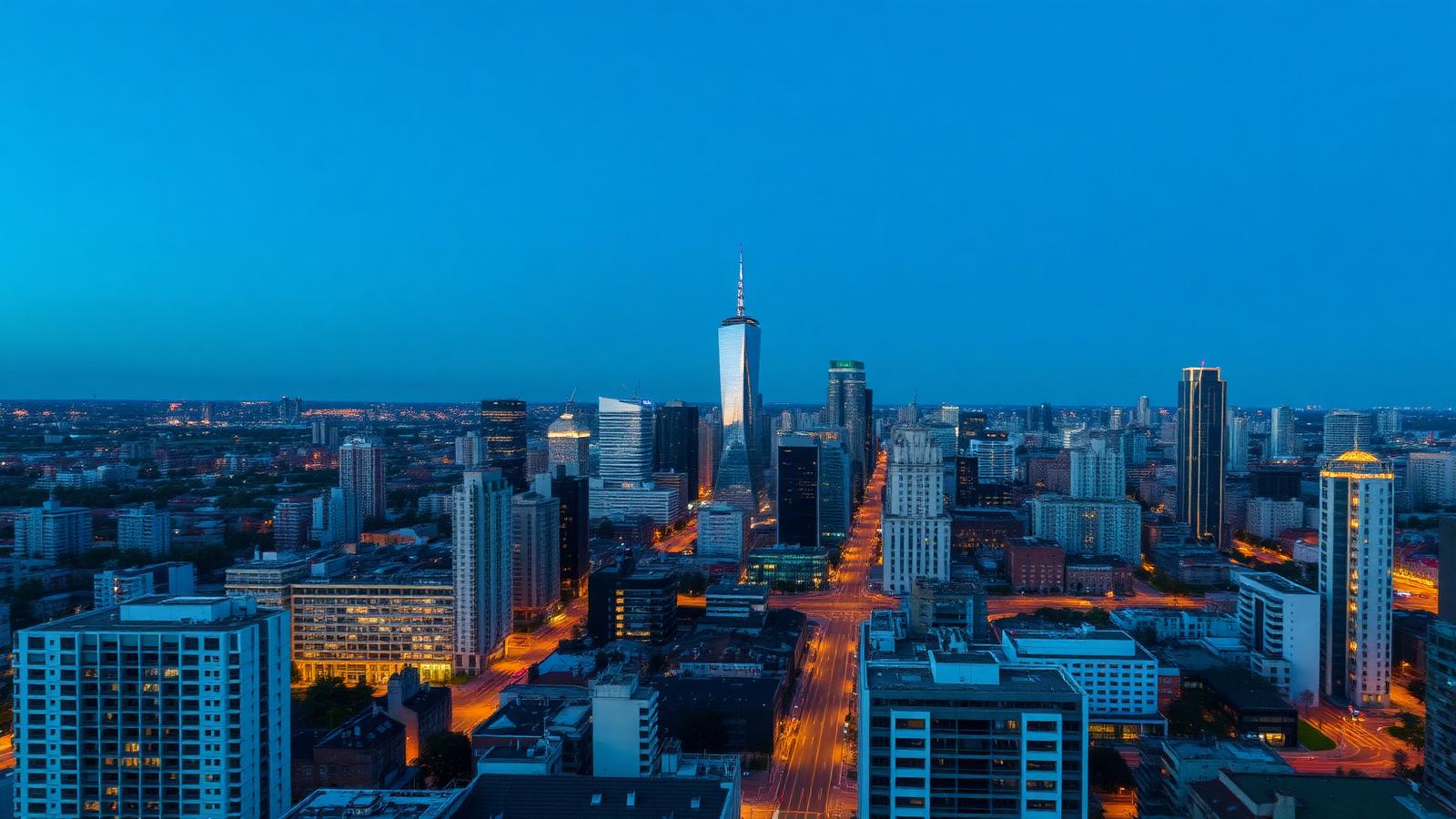 European city at dusk